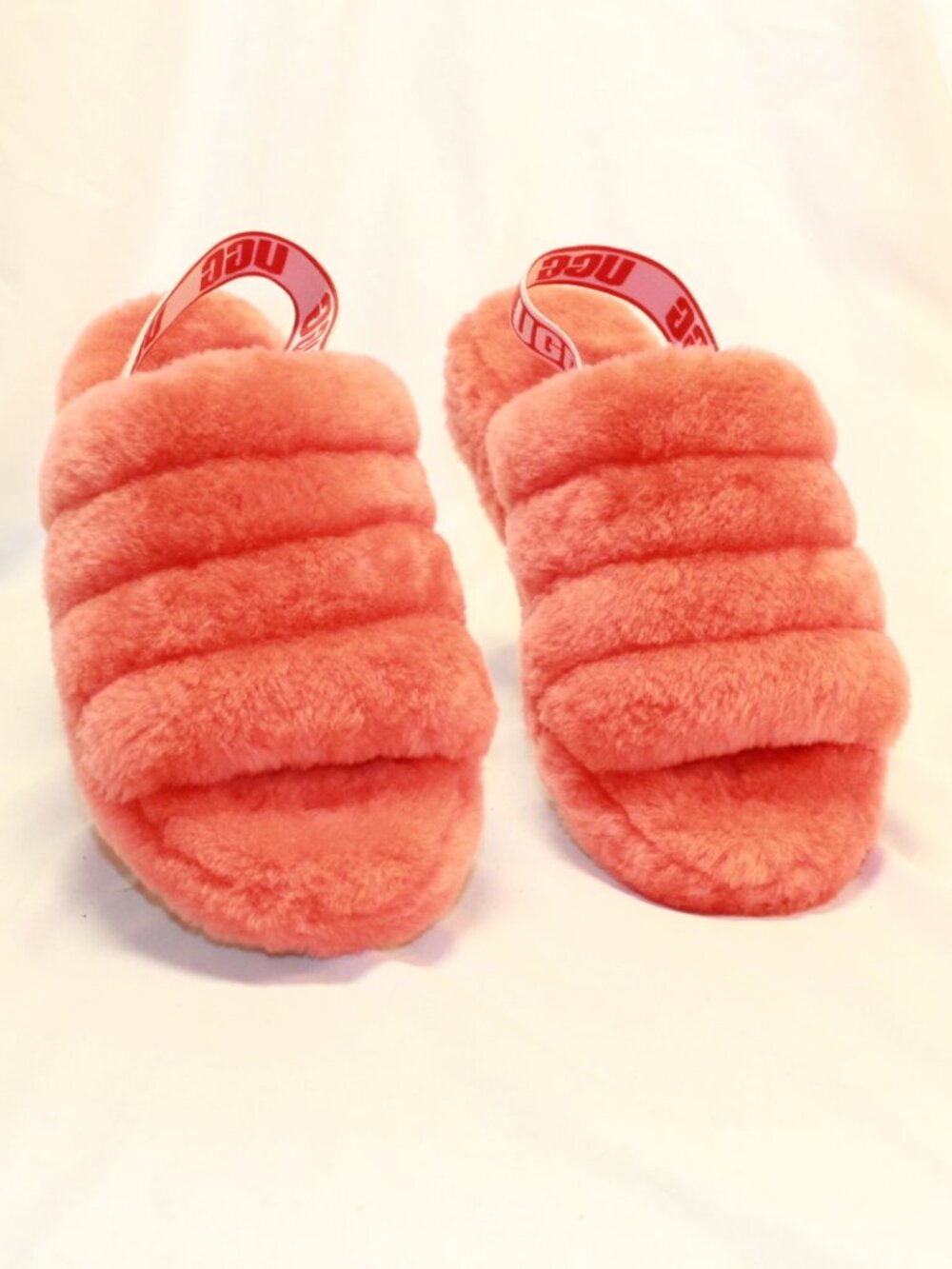 UGG Size 9 Red Currant Fluff Yeah Sheepskin Open Toe Back Strap Slide Slippers